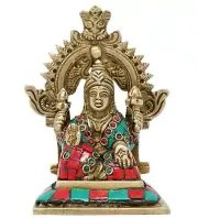 New Rare Hindu Idol Goddess Laxmi Seated on Throne Brass Statue for Puja Mandir