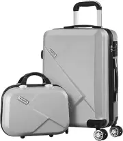 2Pcs Luggage Set with Trolley Bag Travel Suitcase Luggage Set Silver