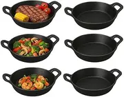 Mini Cast Iron Skillets 5 x 5 x 1.3 Inch Black Small Cast-iron Pan Set, Mini Ramekins Round Cast Iron Casserole Dish Cookware for Serving Food Baking Roasting Cooking Home Restaurant Kitchen (6 Pack)