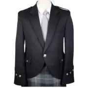 Mens Scottish Argyle Kilt Jacket and Waistcoat Charcoal Black Wool Highland Dres