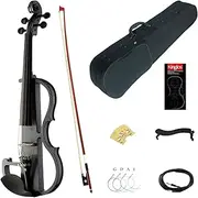[Kinglos] 4/4 Black Grid Colored Solid Wood Advanced Electric/Silent Violin Kit with Ebony Fittings Full Size (DSG1311)