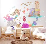 Mermaid Underwater World Coral Seahorse Bubbles Nursery Wall Decal girl Gift