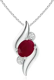 [Angara] Natural Shell Style Oval Ruby and Diamond Pendant Necklace in 14ct Solid Gold for Women | July Birthstone Jewellery for Her