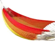 Mayan Single Sleeping Hammock, Cotton Rope Bed with Nylon Harness, Portable