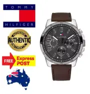 NEW TOMMY HILFIGER "ICONIC" TH1791562 SILVER/GREY/BROWN LEATHER MENS WATCH