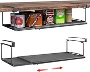 NOAEOU 2 Pack Expandable Under Cabinet Shelf, Extendable Under Shelf Storage with Long Clips for Pantry Cabinet, Laundry Room, Kitchen ((Black, 5.12" H x 8.26" D))