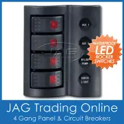 4 GANG DELUXE LED ROCKER WATERPROOF SWITCH PANEL & CIRCUIT BREAKERS -Marine/Boat