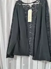 Sz 24 Autograph Shimer Lace Detail jacket New Tags Streach Lace Arms Back Black