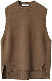 [Fulbant] Women Cashmere Knitted Sweater Vest Wool Vest Sleeveless Sweaters Pullover O Neck Solid