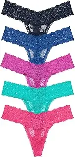 [Victoria's Secret] Lace Thong Panty Pack, Lay Flat Lace, Underwear for Women, 5 Pack, Festival Rhinestones (XS), Festival Rhinestone, X-Small