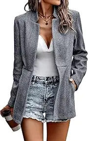 [Jhsnjnr] Women's Jackets Open Front Casual Business Office Cardigan Blazers Long Sleeve Stand Collar Outwear Coats