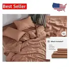 Eco-Friendly Queen Bamboo Sheet Set - 300 Thread Count, Soft & Breathable, Clay