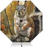 [PDZRMY] Squirrel Autumn UV Protection Travel Umbrella Compact for Rain and Sun - Auto Open and Close UPF 50+ Windproof Portable 46” Sun Umbrella for Women and Men