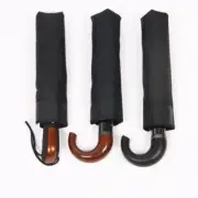Automatic Umbrella Leather Curved Handle Windproof Rain Proof Three-Folding