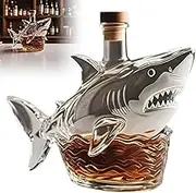 Shark Whiskey Bottle, Unique Transparent Engraved Shark Shape Glass, Personalized 3D Engraved Glass Decanter, for Men Dad Husband