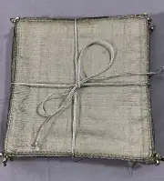 Crate & Barrel Silk Coaster Set of 8 4 1/2 " x 4 1/2" Silver 100% SIlk NEW