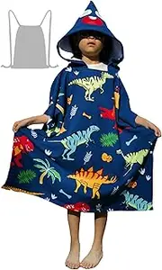 Athaelay Soft Swim Cover-ups for 3 to 10 Years Old Kids Navy Blue Dinos Hooded Bath Beach Poncho Towels
