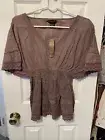 NWT Crown Of Heart’s Womans Mauve Crochet Accent Bell Sleeves V-Neck Top Medium