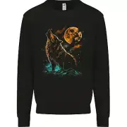 A Wolf Howling With the Moon at Night Kids Sweatshirt Jumper