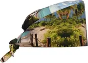 [POCUK] Palm Trees Beach Sea Ocean Comfortable Cleaning Work Cap Cooking Catering Chef Kitchen Beanie Adjustable Strap Black, Black, One Size