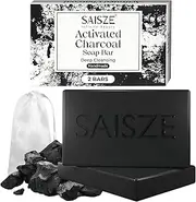 [SAISZE] Natural Activated Charcoal Soap Bar for Hormonal Pimple and Oil Skin, Black Soap Paraben and Sulfate-Free, 4 Ounce (Pack of 2)