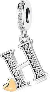 [ZakiaHo] Alphabet Initial Letter A-Z Gold Plated Heart Charms for Pandora Bracelets Dangle Charm Bead Birthday Gifts for Womens Jewellery Comaptible with Pandora Charms Bracelets