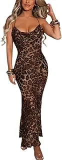 [Pokn] Mob Wife Aesthetic Leopard Print Wife Dress V Neck Bodycon Sexy Sheer Tulle Dresses Outfits Y2K Dress