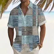 Men's Geometric Color Block Shirt Summer Shirt Button Up Shirt Short Sleeve Fashion Casual Vacation Holiday Streetwear Summer Turndown 3D Print Front One Pocke