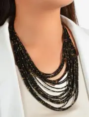 Black Gold Seed Bead Handmade Multistrand Braided Elegant Boho Layered Necklace