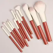 Makeup Brush Set 12 Pcs Premium Synthetic Foundation Powder Concealers Eye shadows Blush Makeup Brushes，Red