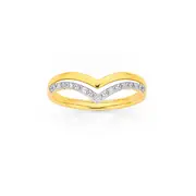 9ct Gold Diamond Double V Shape Split Ring
