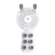 Portable Cellphone Mounted USB Rechargeable Fan Handheld Suction Cup Mobile Phone Bracket Fan with LED Light White