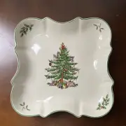 spode christmas tree Cookie Candy Dish Wavy Edges 7x7in