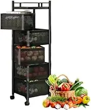 Kitchen Rotating Storage Shelves Rack with Wheels 5 Tier Vegetable Storage Trolley for Household Corner Organization Black