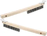 GREENADSCAPE 2pcs Long Handle Pizza Brush with Wooden Handle Multi Functional Scraper for Pizza Stone and Oven Maintenance for BBQ Grill Cleaning Beige