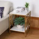 Vintage Table Coffee Side Table Novelty Metal Frame w/ Marble Top Photo Display