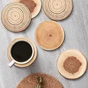 Coaster for Drinks Set of 6, Wood Grain Absorbent Round Mat, with Cork Base and Metal Holder, Ideal Housewarming Gifts for New Home Present for Friends,Living Room Decor,Apartment Decor