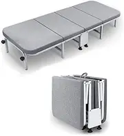 Jeayee Adults Heavy Metal Portable Folding Bed Foldable Outdoor Camping Bed with Foam Guest Office Floor Sleeping Wide
