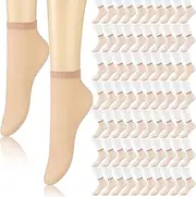 [Twistover] 288 Pcs Disposable Foot Socks Beige Tan Slip on Ankle Socks Nylon Footies Nylon Stockings for Try Shoe Men Women, 144 Pairs, Beige Tan, One Size