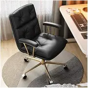Stable Artificial Leather Office Chair，Ergonomic Comfortable Soft Home Breathable Computer Chair，360° Swivel Desk Chair with Golden Legs Mobile