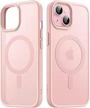 JETech Magnetic Case for iPhone 15 6.1-Inch Compatible with MagSafe, Translucent Matte Back Slim Shockproof Phone Cover (Pink Back)