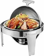 6.8 L Chafing Dish, Round Roll-Top Chaper, Stainless Steel Buffet Warmer for Catering Parties, Weddings, with A Food Pan, Water Pan and Fuel Holders ~