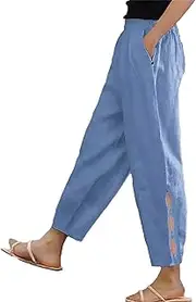 [Generic] Women Casual Lightweight Drawstring Elastic Waist Pants with Pockets