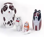 Stacking Nested Set 5Pcs Stacking Doll Dog Pattern Toys Handmade Painted Wooden Nesting Dolls for Christmas Home Decoration Wishing Gift Handmade Nesting Dolls