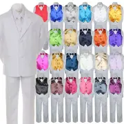7pc Boy Kid Teen Formal Wedding Party White Tuxedo Suit Satin Vest Bow Tie 8-20
