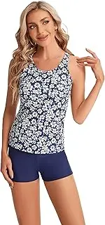 [YouNaiJia] Two Piece Tankini Swimsuits for Women Tummy Control Bathing Suits Plus Size Swim Tank Top with Shorts