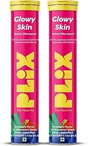 PLIX Glutathione Supplement 500mg Effervescent Tablets with Vitamin C, E and Hyaluronic Acid | Clear Skin with Reduced Dark Spots | 2-Pack