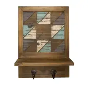 Rack and Tile Wall Décor Wood Shelf with Two Metal Hooks, Shelf with Hooks
