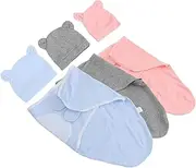 BIUDECO 3 Sets Organic Cotton Swaddle Wrap with Hat Headband Wearable Receiving Blankets Newborn Sleep Sack Wrap Minimalist Nursery Decor