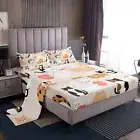 Cartoon Cat Bed Sheet Set Cats Print Bedding Set Cute Kitten Fitted Sheet Cat...